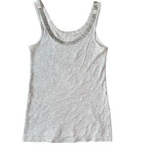 Club Monaco Ribbed Tank Top Metal Disc Neckline Punk Edgy Small Gray